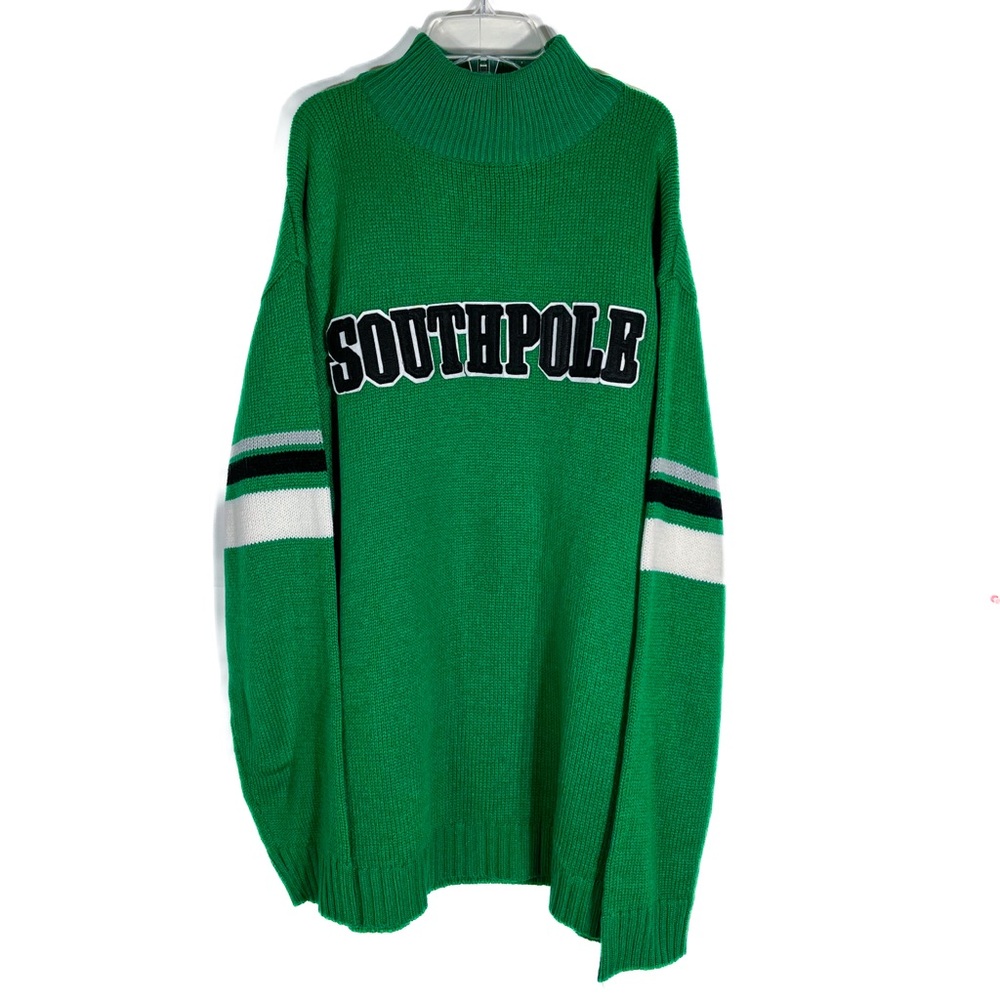 Vintage South Pole Sweater Mens Size XL Green Cable Knit Acrylic Y2k Spellout